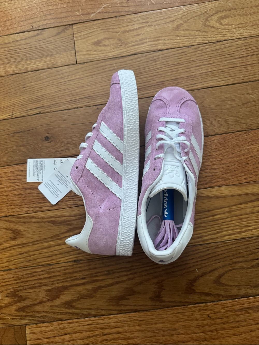 adidas Women's Light Pink Suede Sneakers with White Stripes